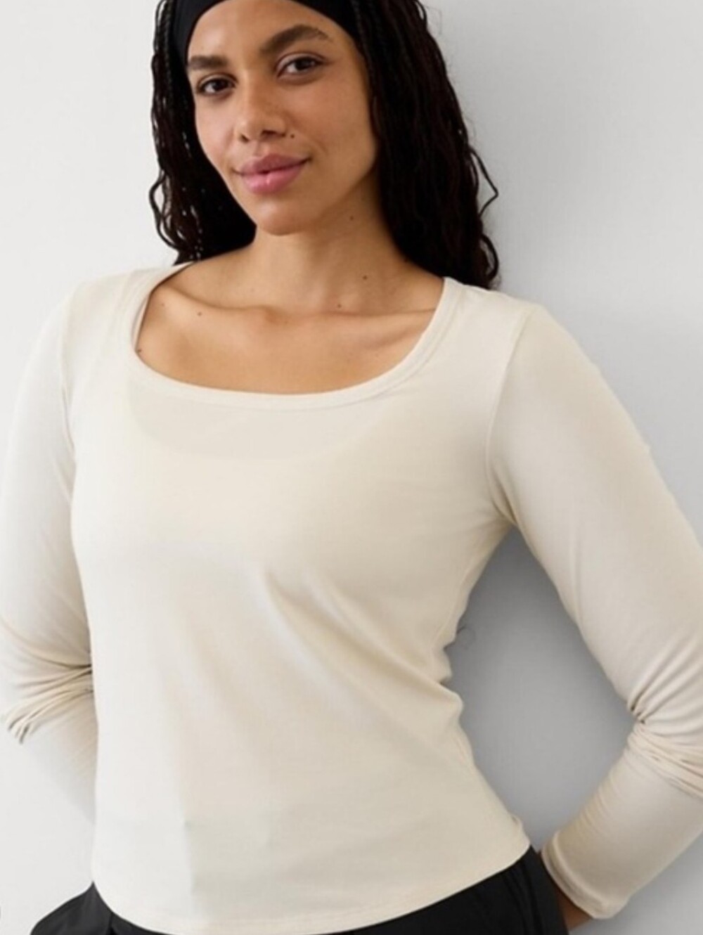 Athleta Signature Rib Square Neck Crop Cream EUC